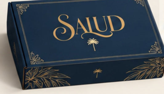 Salud holiday navy and gold gift box